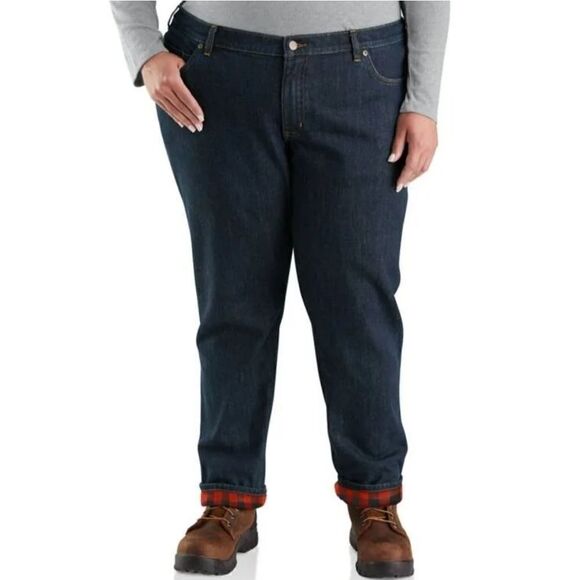 New Carhartt Rugged Flex Original Fit Flannel Lined Dark Denim Jeans 16W Regular - Picture 2 of 8